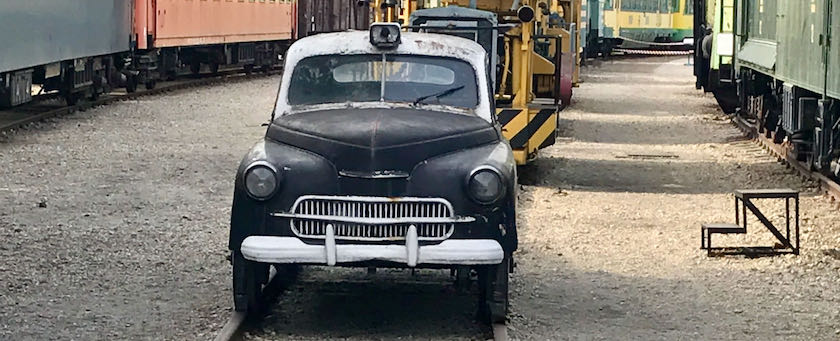 Old car running on rails (seen in the Budapest railway museum, Hungary)