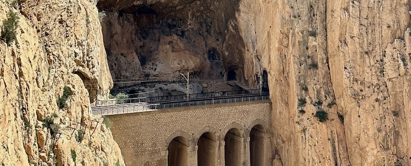 Railway track cut through a mountain (seen near Malaga, Spain)