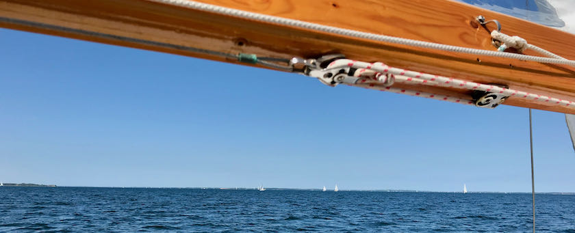 View from a sailing ship under the boom