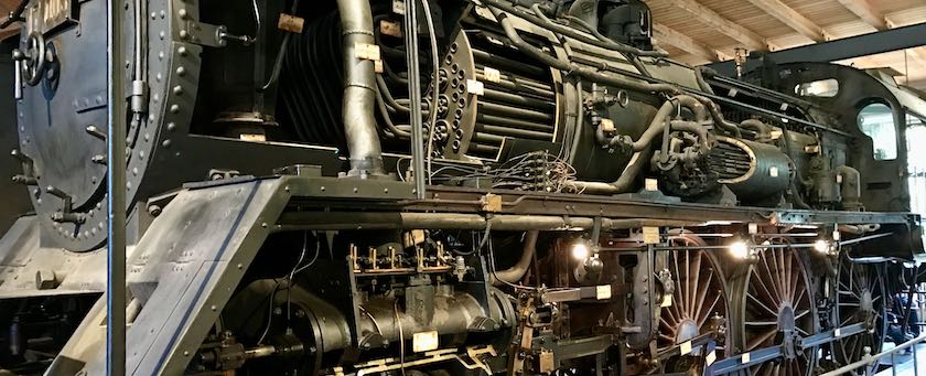 Steam locomotive with hull removed (to be seen in the Technical Museum Berlin)